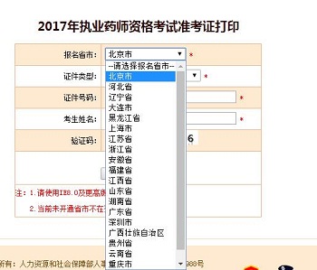 北京執業藥師準考證打印