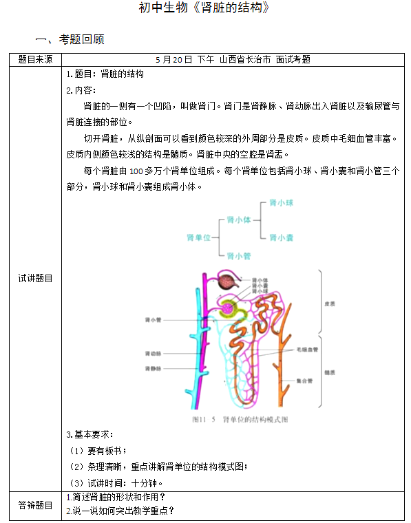 2018上半年初中生物教師資格證面試真題(第四批)考題回顧1