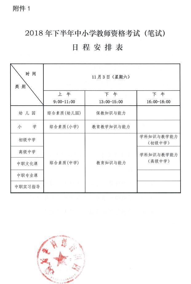 2018下半年四川教師資格證報(bào)名公告(筆試)附件1